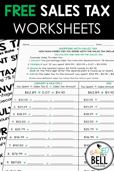 calculating sales tax worksheets with answers